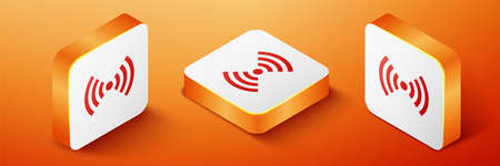 Isometric WiFi wireless internet network symbol icon isolated on orange background. Orange square button. Vectorのイラスト素材