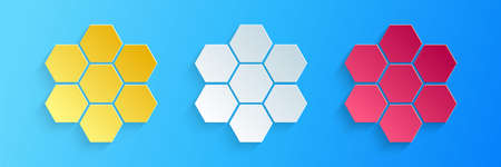 Paper cut Honeycomb sign icon isolated on blue background. Honey cells symbol. Sweet natural food....