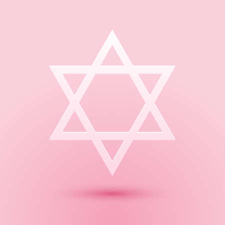 Paper cut Star of David icon isolated on pink background. Jewish religion symbol. Paper art style. Vectorのイラスト素材