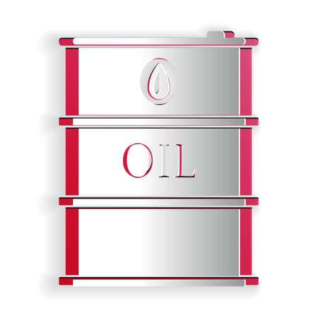 Paper cut Oil barrel icon isolated on white background. Oil drum container. For infographics, fuel, industry, power, ecology. Paper art style. Vectorのイラスト素材