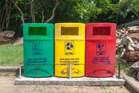 By the garbage bins  Divided into three colors の写真素材