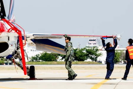 BANGKOK - MARCH 23:"Breitling Jet Team Under The Royal Sky" Breitling Team and Rayal Thai Air Force Air Show at Donmueang Bangkok Thailand  in March 23, 2013 のeditorial素材