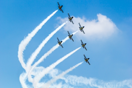 BANGKOK - MARCH 23:"Breitling Jet Team Under The Royal Sky" Breitling Team and Rayal Thai Air Force Air Show at Donmueang Bangkok Thailand  in March 23, 2013 のeditorial素材