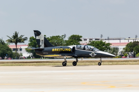 BANGKOK - MARCH 23:"Breitling Jet Team Under The Royal Sky" Breitling Team and Rayal Thai Air Force Air Show at Donmueang Bangkok Thailand  in March 23, 2013 のeditorial素材