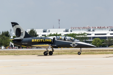 BANGKOK - MARCH 23:"Breitling Jet Team Under The Royal Sky" Breitling Team and Rayal Thai Air Force Air Show at Donmueang Bangkok Thailand  in March 23, 2013 のeditorial素材