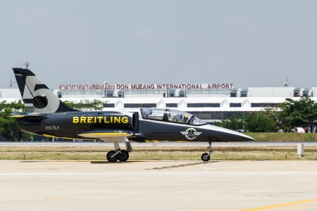 BANGKOK - MARCH 23:"Breitling Jet Team Under The Royal Sky" Breitling Team and Rayal Thai Air Force Air Show at Donmueang Bangkok Thailand  in March 23, 2013 のeditorial素材