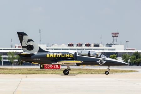 BANGKOK - MARCH 23:"Breitling Jet Team Under The Royal Sky" Breitling Team and Rayal Thai Air Force Air Show at Donmueang Bangkok Thailand  in March 23, 2013 のeditorial素材