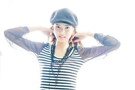 Beautiful teen girl, headshot isolated on white background の写真素材