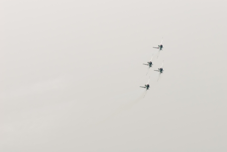 Bangkok, Thailand - October 9, 2009: United States Air Force Thunderbirds official military aerobatic team during an exhibition. The squadron tours the United States and much of the world, performing aerobatic formation and solo flying in specially markedのeditorial素材