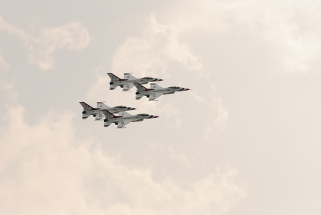 Bangkok, Thailand - October 9, 2009: United States Air Force Thunderbirds official military aerobatic team during an exhibition. The squadron tours the United States and much of the world, performing aerobatic formation and solo flying in specially markedのeditorial素材