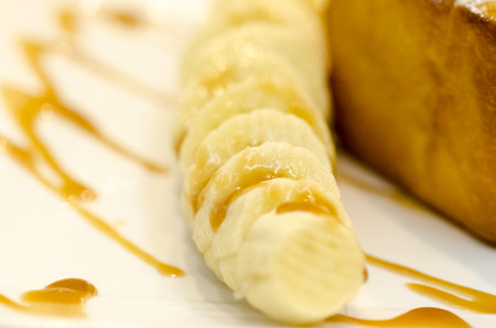 Toast Bread Pudding Banana with ice creamの写真素材