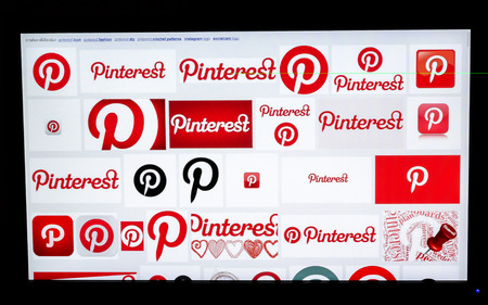Bangkok, Thailand - March 29, 2014: Part of Pinterest logo in browser on LCD screen. Pinterest is www site simulating pinboard allowing users to attach photos with their theme interest. The site allows users to connect with other people with same interestのeditorial素材