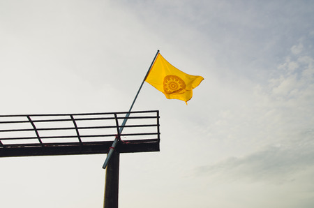 Wheel of Dhamma flags, Dhamma is the teaching of thd Lord Buddha  の写真素材