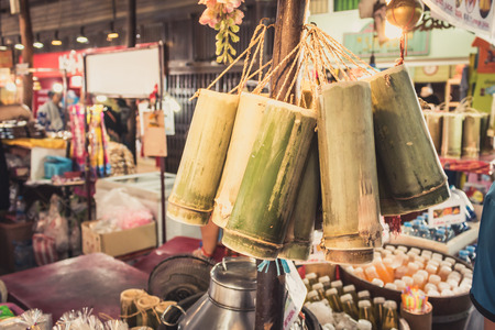 Phra Nakhon Si Ayutthaya, Thailand - April 14, 2015: Ayothaya Floating Market. Has a many visitors, both Thais and foreign visitors with varieties of Thai clothes and Thai food at Ayutthaya,Thailandのeditorial素材