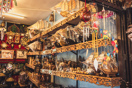Phra Nakhon Si Ayutthaya, Thailand - April 14, 2015: Ayothaya Floating Market. Has a many visitors, both Thais and foreign visitors with varieties of Thai clothes and Thai food at Ayutthaya,Thailandのeditorial素材