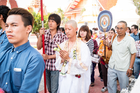 SAMUTSAKHON, THAILAND - February 28, 2015 : Series of the young monk  in the ordination ceremony...
