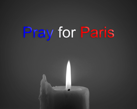 Pray for Paris 13 November 2015, Candle light with  France flag and message.