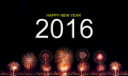 Happy new year 2016 with High resolution firework on black backgroundの写真素材
