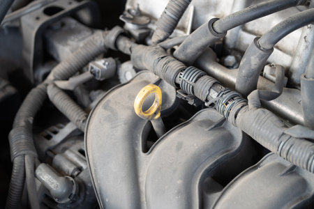 Car maintenance action auto repair shop image of engine components indoor environment close-up view...
