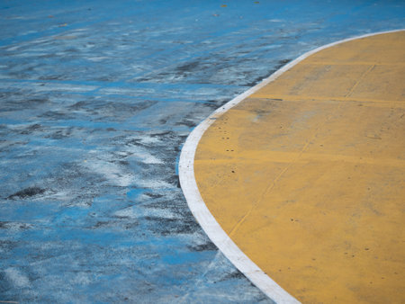 Basketball court action urban location sports content outdoor environment ground level view community engagementの写真素材