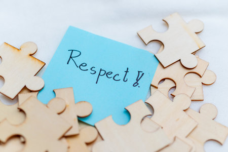 Promoting business values respect in team dynamics office setting inspirational message collaborative environment close-up view leadership conceptsの写真素材