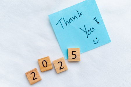 Thank you note for 2025 business milestones home office personal touch positive vibes gratitude conceptの写真素材