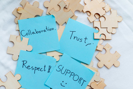 Business collaboration focus trust and support strategies creative workspace team dynamics positive...