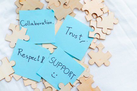 Business collaboration and trust building strategies office environment visual content team support...