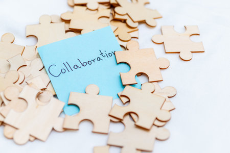 Enhancing business collaboration through problem-solving puzzles in office spaces creative environment visual conceptの写真素材