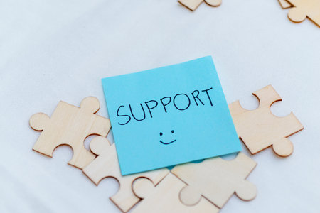 Supportive business environment puzzle pieces of teamwork office space motivational reminder...
