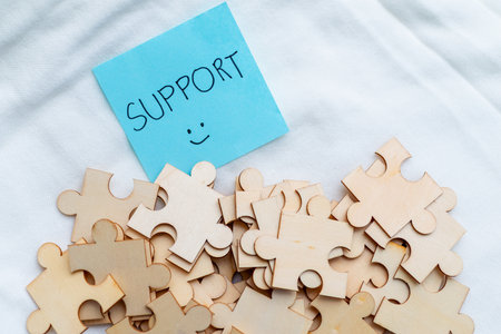 Supportive business insights puzzle pieces of collaboration office space infographics bright...