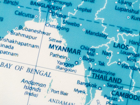 Myanmar's geographic environment aerial map visualization and educational insightsの写真素材