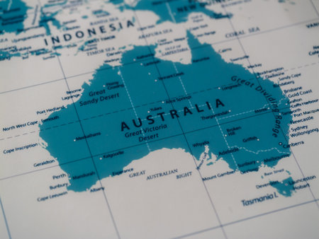 Educational insights exploring australia's geography from a top-down classroom viewの写真素材