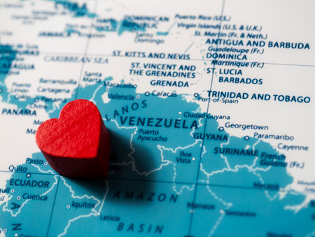 Emotional journey love for venezuela symbol on the map of global travel inspirationの写真素材
