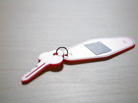 Security concept key on table in a minimalist home office environment