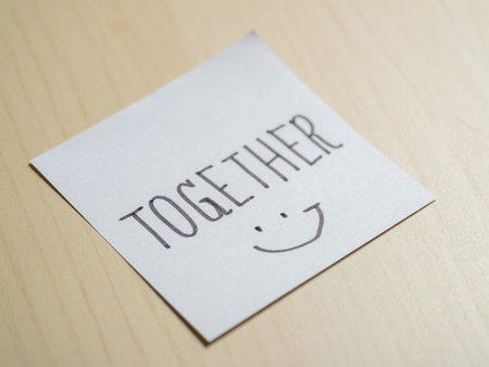 Close-up view of togetherness inspirational notes for your home workspaceの写真素材
