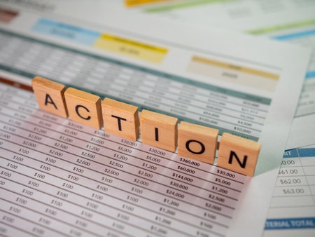 Business action planning strategic analysis of financials in a corporate office environmentの写真素材