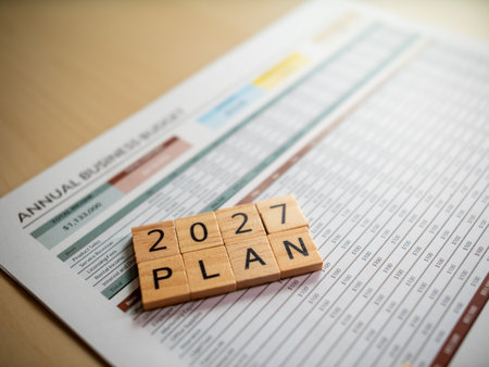 Corporate office document analysis strategic planning for future growth in 2027の写真素材