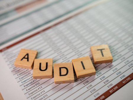 Business audit process overview in a corporate finance analysis office settingの写真素材