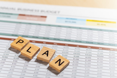 Strategic business planning financial spreadsheet office document professional analysisの写真素材