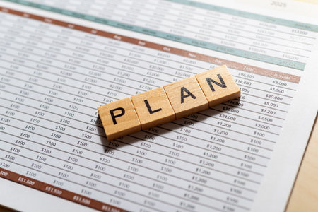 Top-down view of strategic business planning and document analysis in professional settingsの写真素材