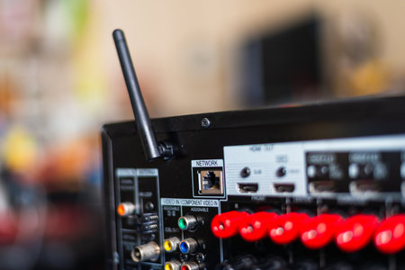 Explore the intricate details of a networking device a home office setting.の写真素材
