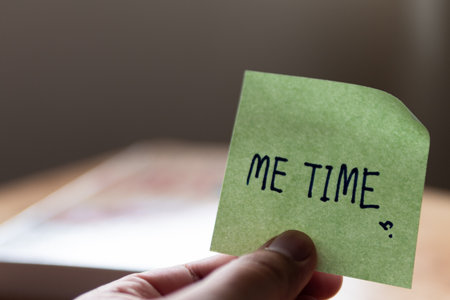 A simple reminder to prioritize personal well-being through self-care and reflection.の写真素材