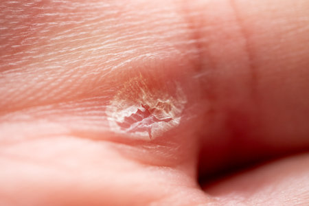 A detailed look at a healing skin area a hand showcasing the natural recovery process.の写真素材