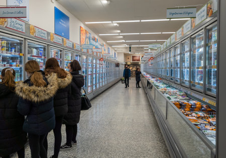 London. UK. 02.07.2021. People shopping for groceries in a supermarket during Covid-19 pandemic.のeditorial素材