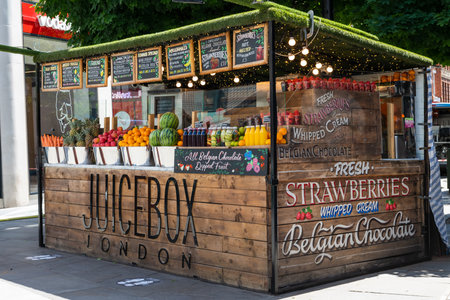 London. UK.06.16.2020. A Juicebox stall in London Oxford Street.のeditorial素材
