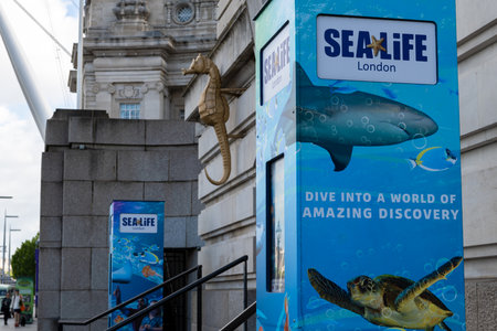 London. UK. 05.04.2020. The entrance and frontage of Sea Life London aquarium situated in the County...