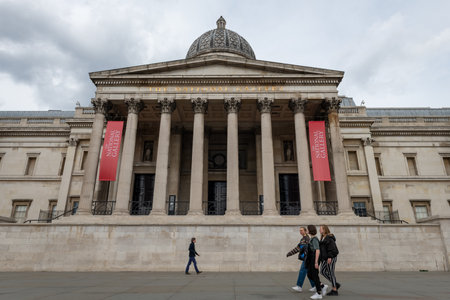 London. UK. 05.03.2021. Exterior view of the National Gallery in Trafalgar Square.