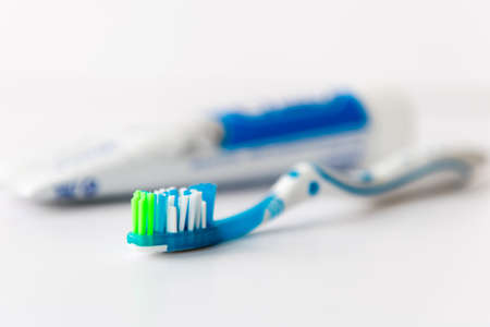 Tooth brush and paste isolated in white.