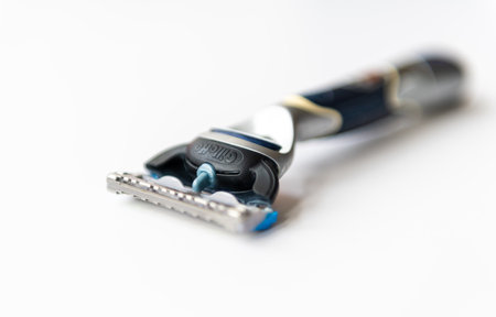 London. UK. 07.07.2021. A Gillette battery powered safety razor for shaving.のeditorial素材